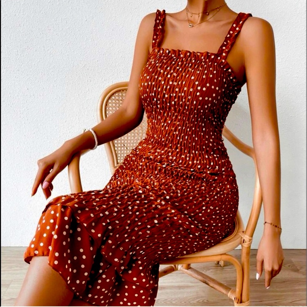 Shirred Polka Dot Dress